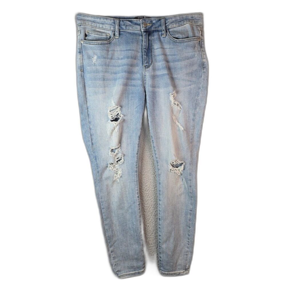 Judy Blue Womens 32 Skinny Jeans Distressed Thrashed Stretch Denim 27 Inseam